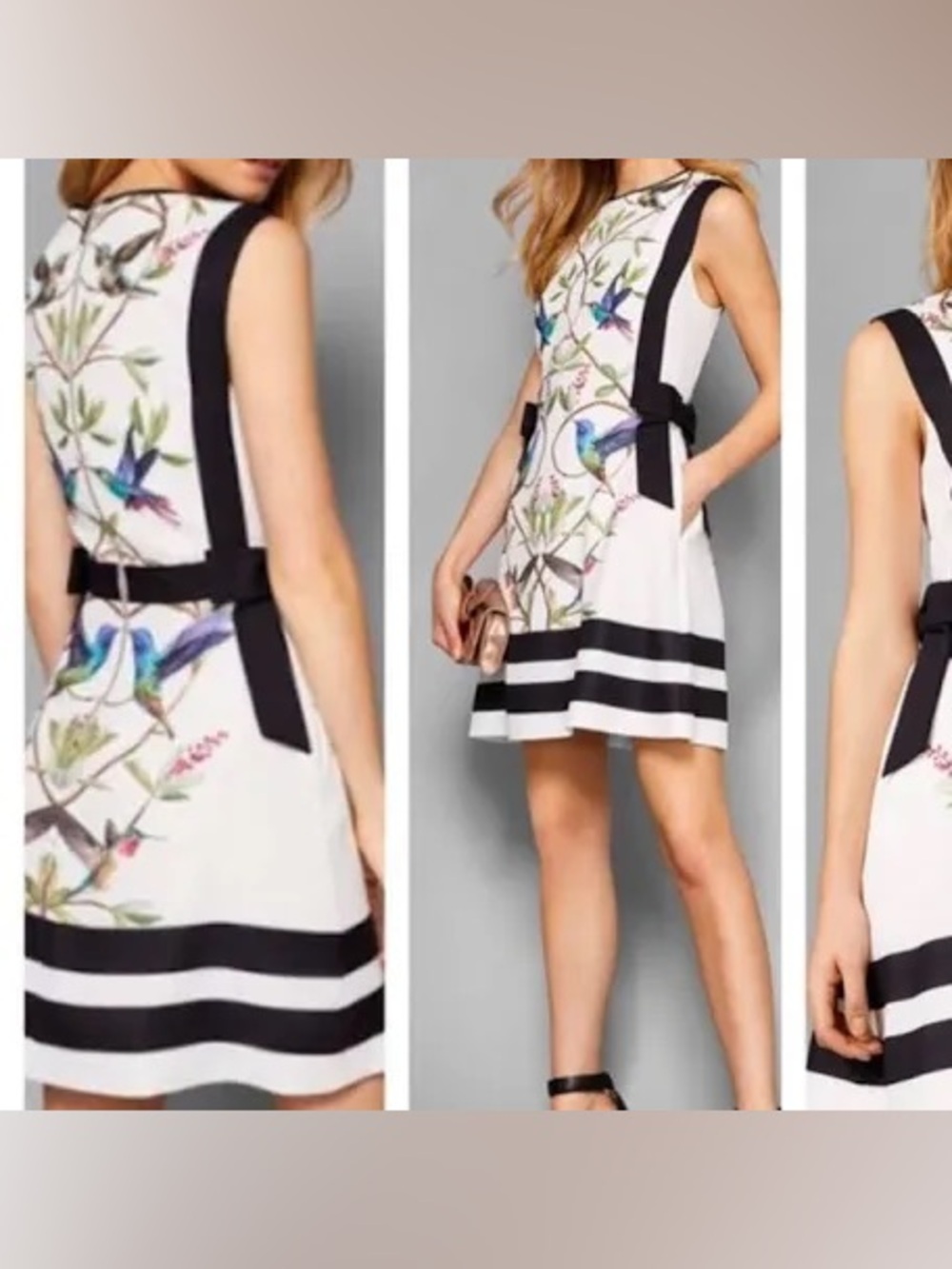NWT Ted Baker Kathiee Highgrove Hummingbird A-Line Bow Dress Size 3 US 8